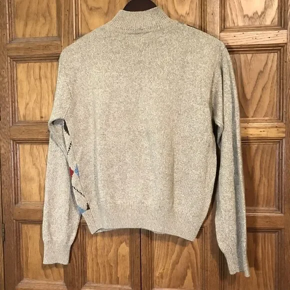 Vtg. Robert Scott Ltd. Tan Argyle Sweater Womens L Silk Wool Blend Mock Neck LS - Picture 5 of 8